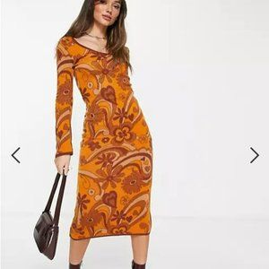 ASOS DESIGN knit midi dress in 70s style pattern